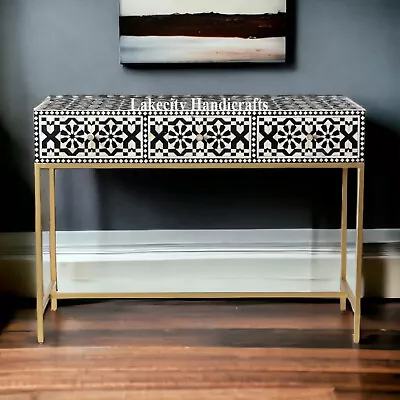 Bone Inlay Moroccan Design 3 Drawers Console Table Black • $1949