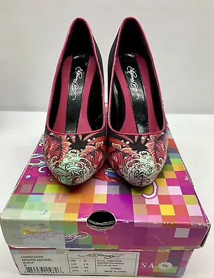 ED HARDY Silver Heel Stilettos KOI COI GOLDFISH High Heels Womens Shoes Size 6 • $80.96