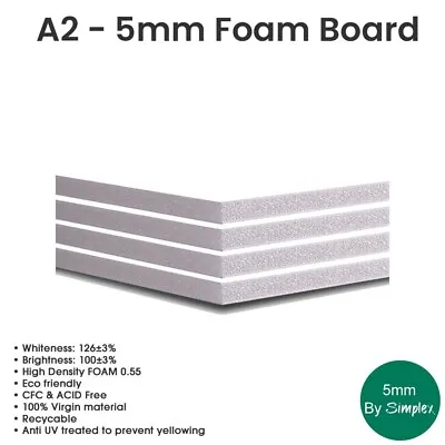 A2 420x594 Mm/16.5x23.4ins Foam Board 5mm 10 Pack White High Quality Guaranteed • £16.99