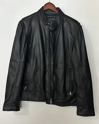 #206 Andrew Marc Lamb Leather Moto Jacket Size M  RETAIL $550 IN BLACK • $250