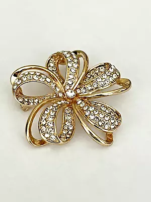 Substantial Vintage Monet Gold Tone Rhinestone Brooch • $28