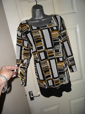 Ladies Just Elegance Black Grey Mustard Layered Stretchy Longish Top Size 20 • £7.99