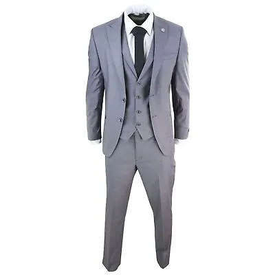 Mens 3 Piece Suit Grey Tailored Fit Smart Formal 1920s Classic Vintage Gatsby • $138.94