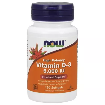 NOW FOODS Vitamin D-3 5000 IU - 120 Softgels • $11.63