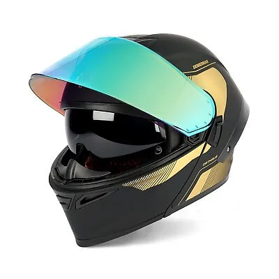 LED Light Helmet Flip Up Full Face Dual Visor Racing DOT Motorcycle Helmets New • $89.59