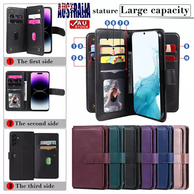 Flip Case Leather Wallet 10 Card Cover For Samsung S24 S23 FE S22 S21 Ultra Plus • $15.99