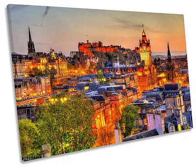 Edinburgh Castle Cityscape Skyline SINGLE CANVAS WALL ART Box Framed • £24.99