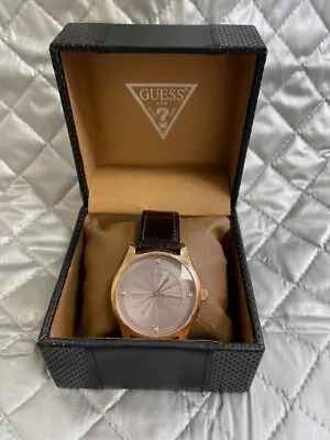 Guess Men's Watch Rose Gold Bezel With Brown Leather Strap • £50