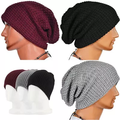 Men's Knitted Slouch Beanie Hat Winter Warm Crochet Knit Baggy Outdoor Ski Caps • $11.79