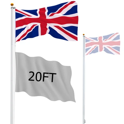 £39.99 • Buy 20FT Aluminium Telescopic Flag Pole Kit Outdoor Garden Sectional Flagpole UKFlag
