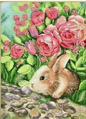 Little Rabbit And Flower Counted Cross Stitch Kit 14ct Aida 33x43cm (G) Free P&P • £20.75