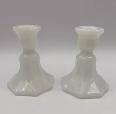 Vintage Milk Glass Set Of 2 Candlestick Holders Tapers • $16