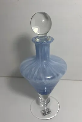VTG MURANO Blue Frozen White Cristal Glass Decanter Hand Made Italy 9.5 In • $71.99