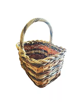 Vintage Colorful Woven Basket With Handle. Easter. Storage. Household Decor. • $15.84