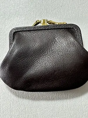 Vintage 1950s Genuine Leather Kiss Lock Double Coin Change Purse Brown Initials • $18.27