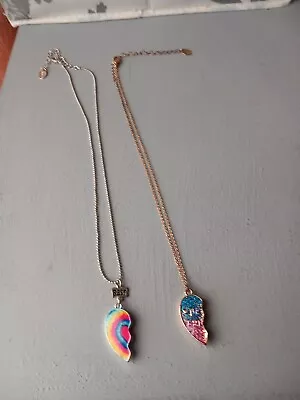 £3.25 • Buy Claire's Best Friend Necklaces, Rainbow Half Heart And Blue & Pink Half Heart