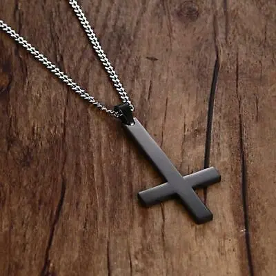 Inverted Cross Pendant Necklace Men Stainless Steel Jewelry • £15.59