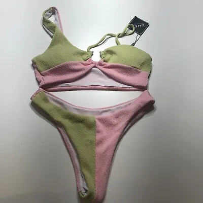 Zaful Bikini Set Swimwear Womens Size 6 Textured One Shoulder Two Tone Cheeky • £16.38