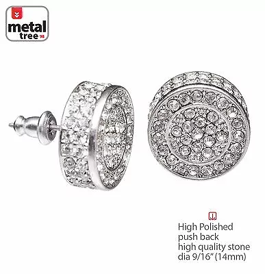 Hip Hop Men's Silver XL Round Micro Pave AAA CZ Stud Earrings TE 530 S • $7.99