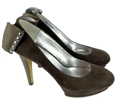 Michael Antonio Size 10 Platform Heels Brown Faux Suede Bow 5  Heels Shoes Pumps • $11.59