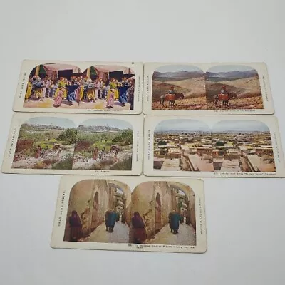 1904 Stereoview Color Cards Lot Of 5 Holy Land Series TW Ingersoll W Bible Verse • $13.50