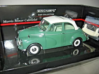 Morris Minor Cabriolet Green 1:18 Minichamps Opening Hood Doors & Trunk Hq   • £173.44