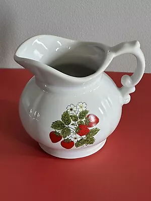 McCoy 7528 Strawberry Pitcher 5.5  White Vintage USA Pottery Country Farmhouse • $18