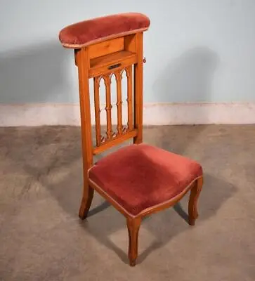 Antique Gothic Revival Solid Oak Upholstered Prayer Chair (Prie Dieu) • $650