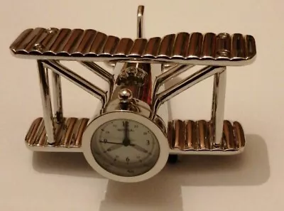 Miniature Quartz Clock Biplane Fixed Wing Plane DIY Mens Silver Gift IMP1014s • £22.99
