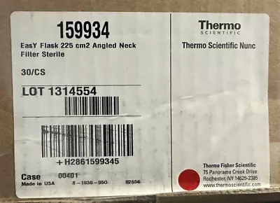 Lab Thermo Scientific #159934 EasY Flask 225 Cm2 Angled Neck Case Of 30 NIB • $89