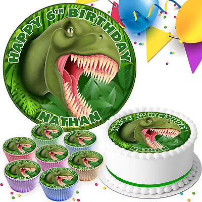 Dinosaur T Rex Personalised Birthday Precut Edible 7.5 Inch Cake Topper M336 • £7.99