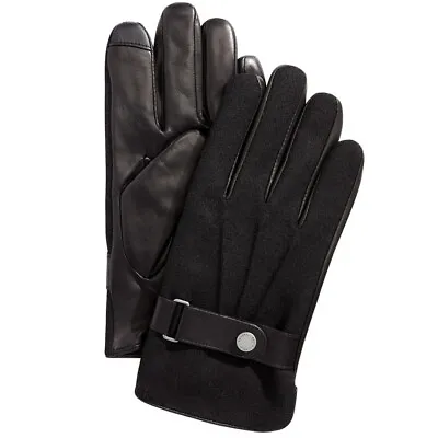 NEW Polo Ralph Lauren Men’s Melton Hybrid Touch-Screen Gloves Leather Wool Black • $49.99