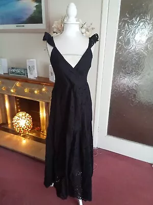 Ladies Broiderie Anglaise Black Maxi Dress Size S/m Bnwt • £15