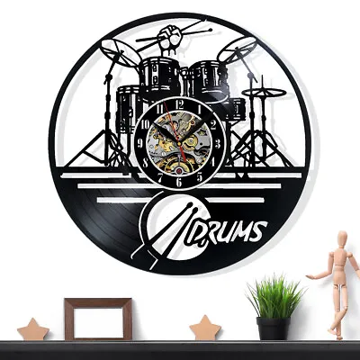 Musik Drums Vinyl Record Wall Clock Gift Surprise Ideas Friends Birthdays Decor  • $16.97