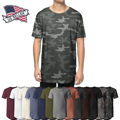 Mens BASIC HIPSTER T Shirts Casual Extended Longline Back Hip Hop Tee Big Size • $9.99