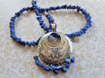 QT Sterling Silver Lapis Lazuli Beaded Necklace & Pendant  80ZR12 • $99