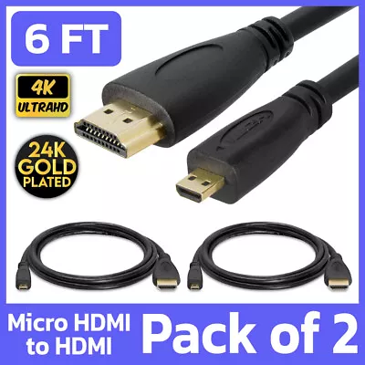 2 Pack Micro HDMI To HDMI Cable 6 FT Raspberry Pi 4K TV Camera Sony Nikon Lenovo • $12.99