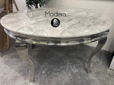 £1029.90 • Buy Marble Louis Round Dining Table With Curved Chrome Leg & Chairs Option