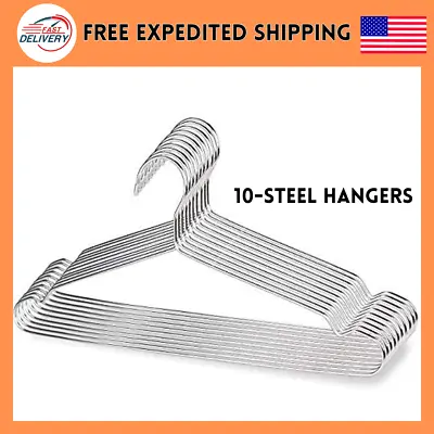 Wire Coat Hangers 16.5  Strong Heavy Duty Stainless Steel Metal Hangers 10 Pack • $13.74