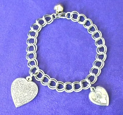 Vintage 14k Mini 14Kt Puffy Heart Sterling Silver Cupid Starter Charm Bracelet • $110