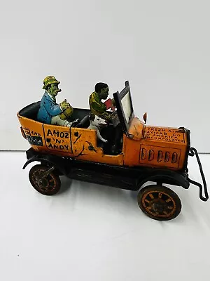 Vtg AMOS And ANDY Fresh Air Taxi Tin Litho Car Wind Up & Works • $102