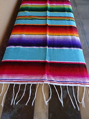 Mexican Serape OMEXS-Turquoise 5'X7' Blanket Table Cover Seat Cover Throw  • $34.20