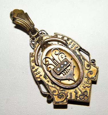 Antique  W&SB  VICTORIAN ETRUSCAN MOURNING HAIR LOCKET PENDANT~Pearls~Gold Fill • $289.95