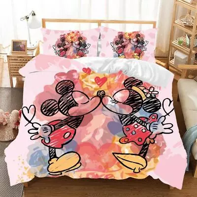 Mickey Mouse Lovers Quilt Duvet Cover Set Home Textiles Bedding Bedroom Decor • $77.99