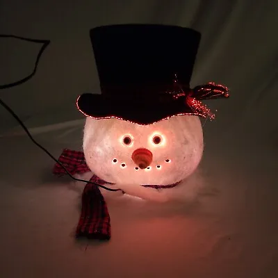 Vintage Fiber Optic Light-Up Snowman Head  Christmas Winter Decor Top Hat Tested • $39.99