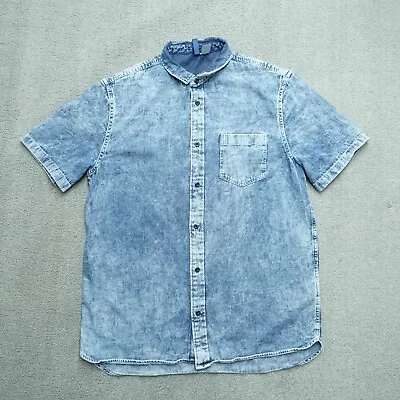 H&M Divided Denim Button Down Shirt Men's Size M Blue Long Sleeeve 100% Cotton • $11.96