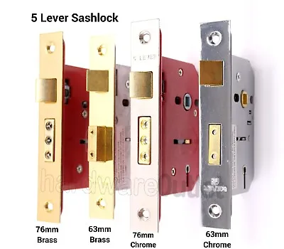 5 Lever Mortice SASHLOCK Wooden Front Door Key Lock Silver Or Brass ZQ • £10.16