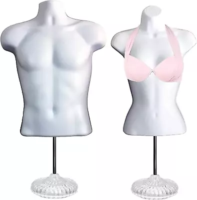 White Male & Female Hollow Back Mannequin Torso Set W/ Stands With Metal Pole S • $101.99