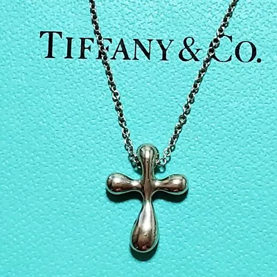 Near MINT Tiffany & Co. Elsa Peretti Cross Small Necklace Pendant Silver No Box • $74