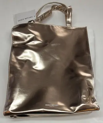Issey Miyake Parfums Gold W/White Faux Leather Sides Tote Bag Purse Large • $39.99